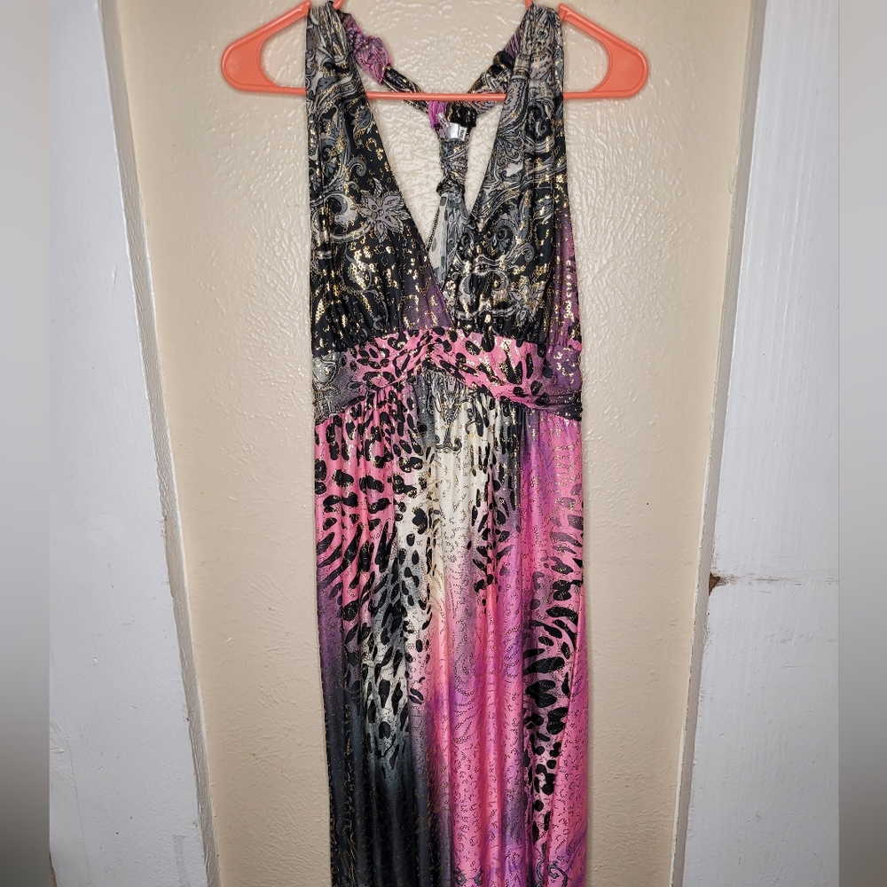 646 Main Maxi Dress Cheetah print metallic pink s/m